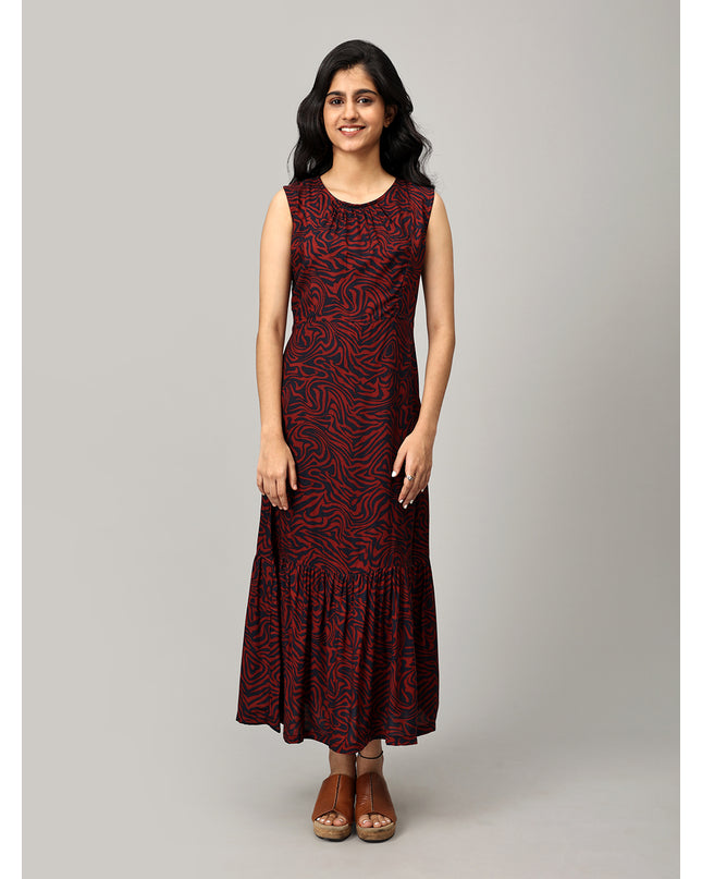 Navy Long Printed Dress