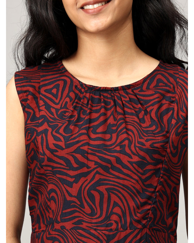 Navy Long Printed Dress