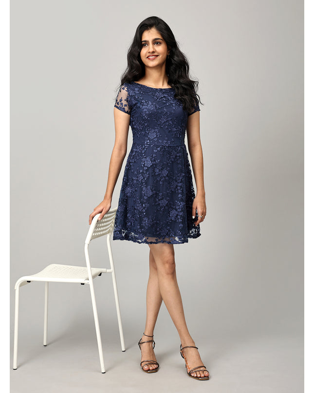 Blue A Line Net Dress