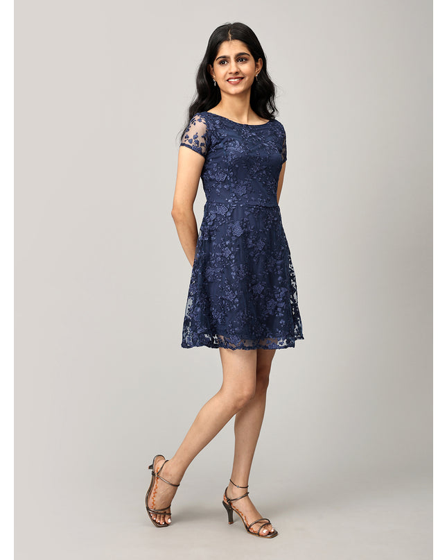 Blue A Line Net Dress