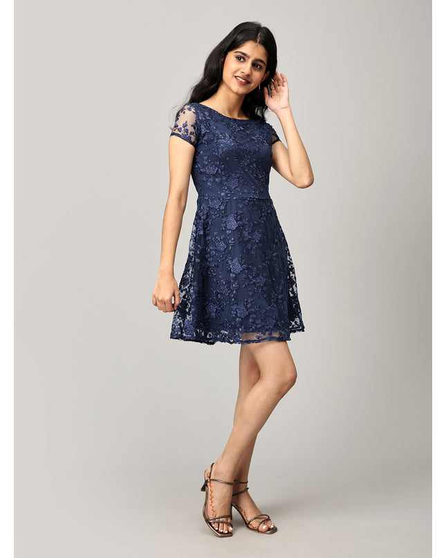 Blue A Line Net Dress