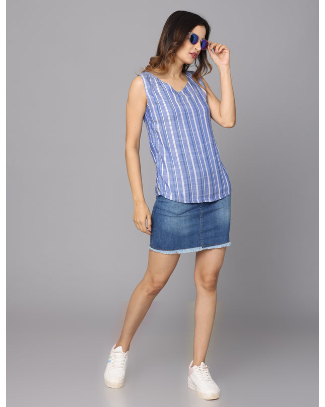 Shop Blue Striped Sleeveless Top online