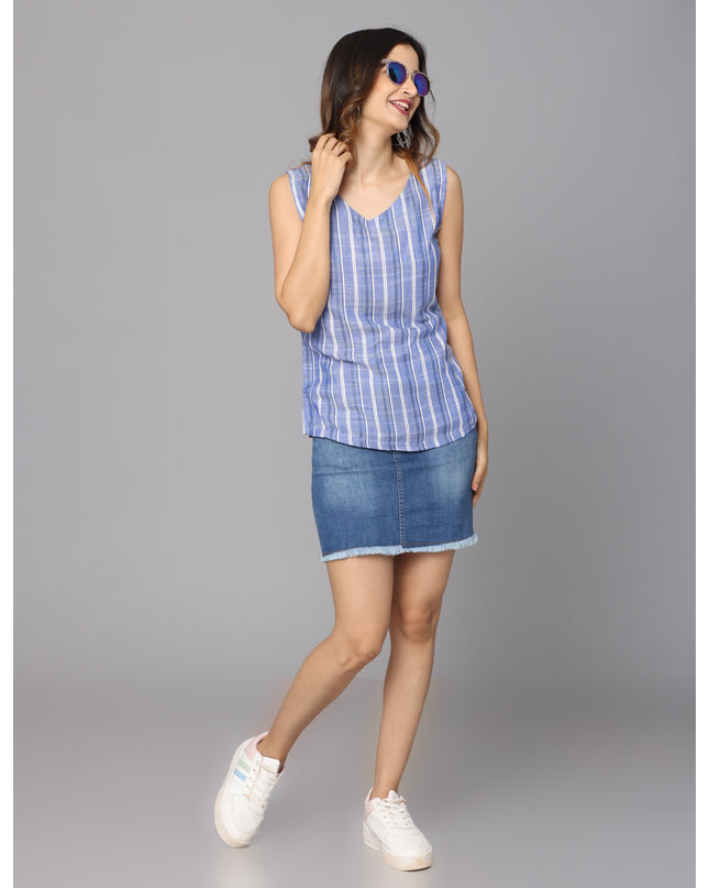 buy the latest blue striped sleeveless top online