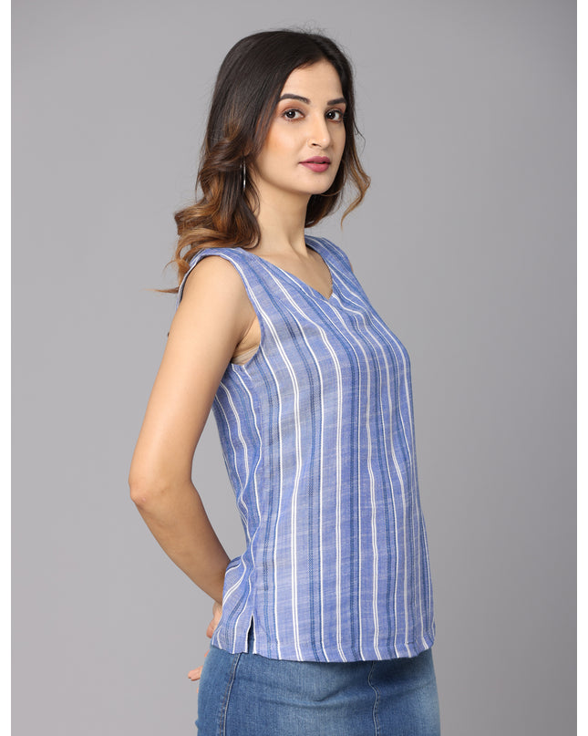 cool blue striped sleeveless top, available for purchase online