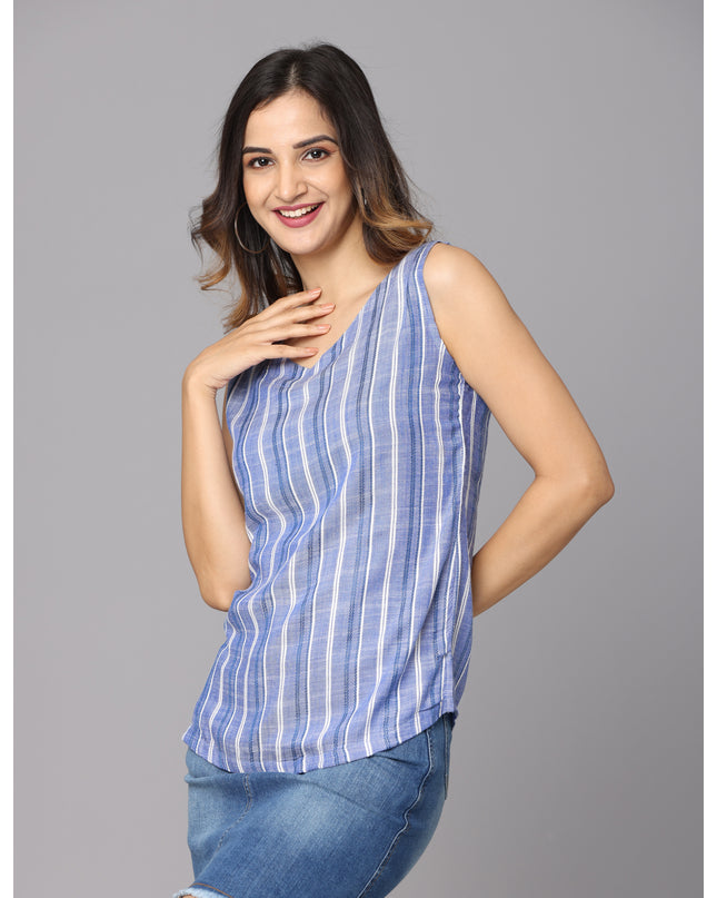 Shop this essential blue striped sleeveless top online and elevate your casual look