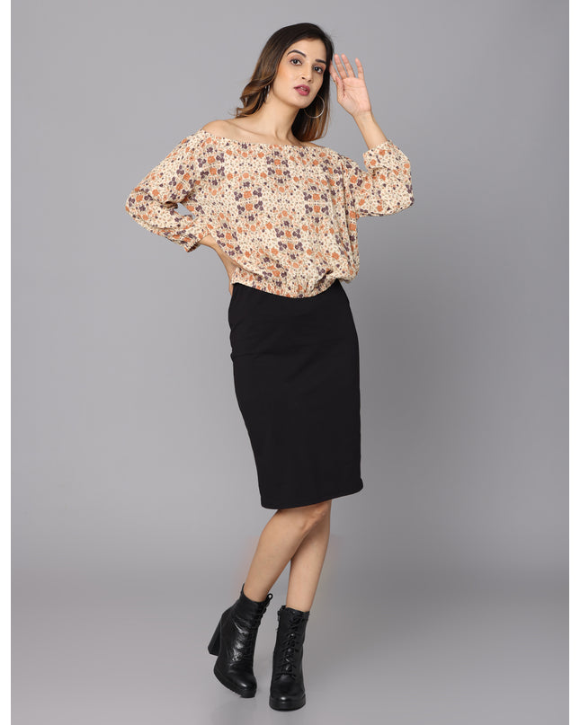 Must-Have Beige Off Shoulder Top with Stylish Prints – Online Exclusive