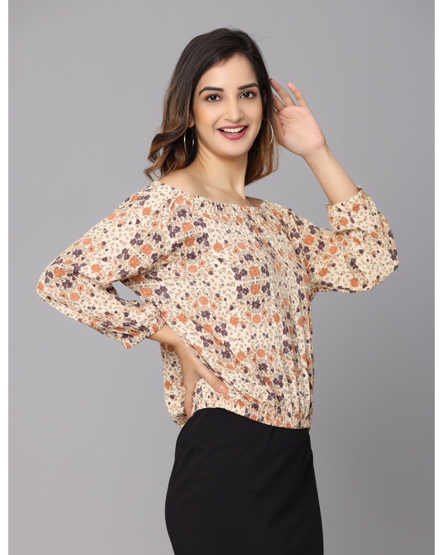 Fashionable Beige Off Shoulder Top with Funky Prints – Buy Online