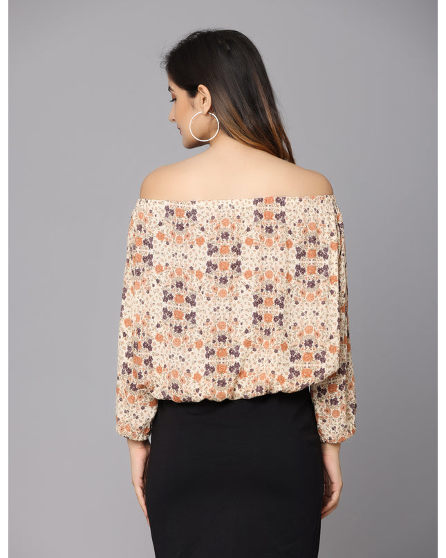 Stylish Beige Off Shoulder Top with Unique Prints – Order Online