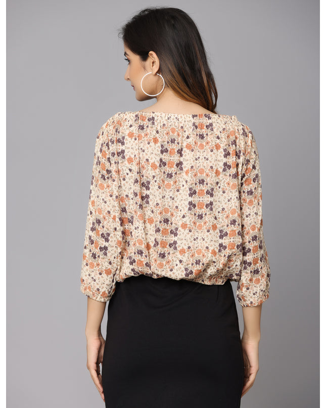Shop Beige Printed Off Shoulder Top online