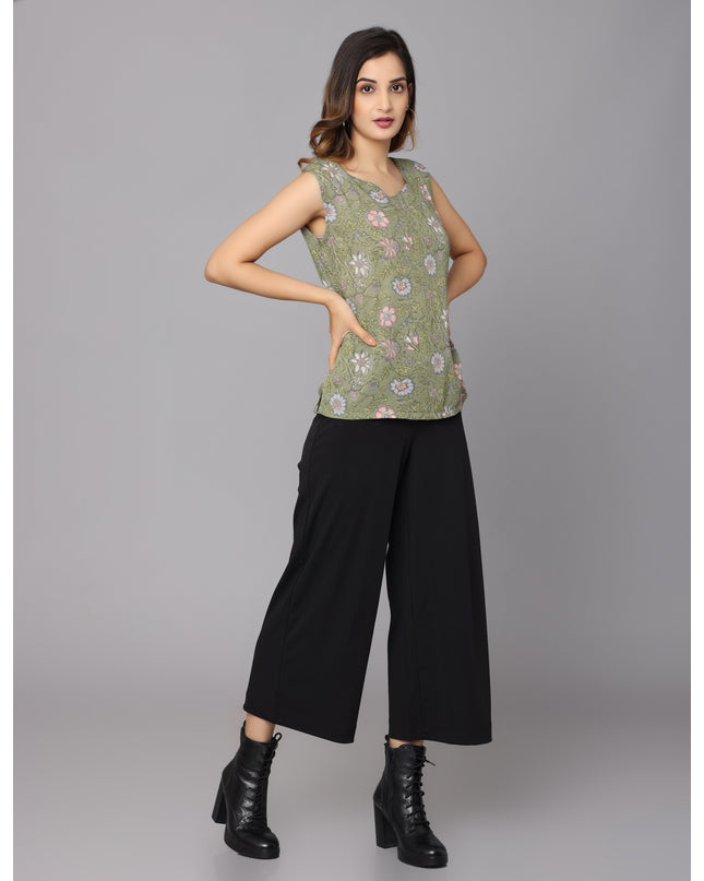 Gen Z's Favorite: Green Printed Sleeveless Top - Buy Online