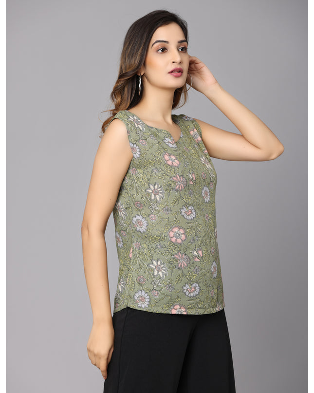 Online Exclusive: Green Printed Sleeveless Top for Gen Z