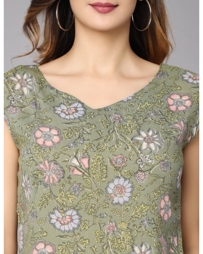 Trendy Green Printed Sleeveless Top - Shop Now!