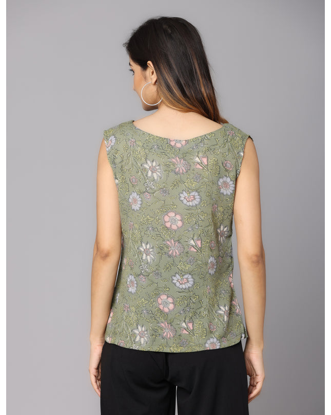 Shop Green Printed Sleeveless Top online