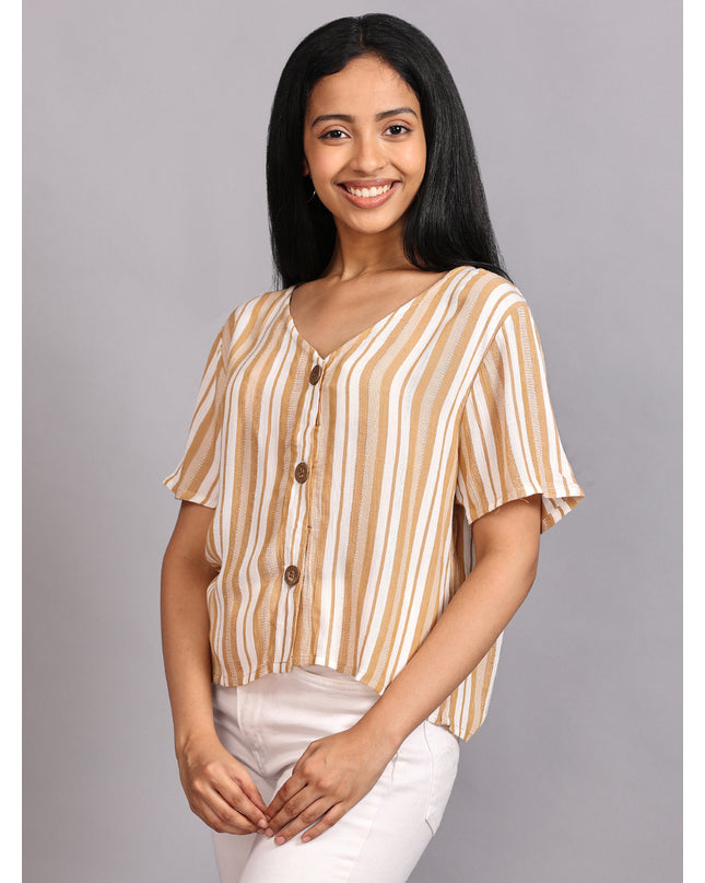 Buy Half Sleeve Crop Top with Buttons Striped Online