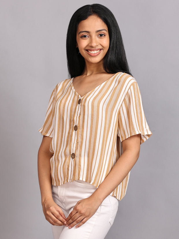 Buy Half Sleeve Crop Top with Buttons Striped Online