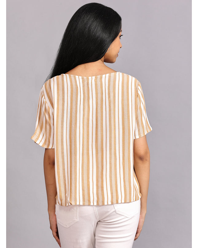 Striped Half Sleeve Crop Top with Buttons Available Online