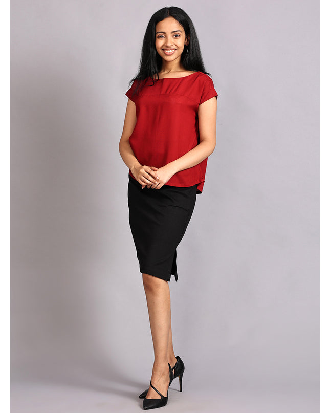 Shop Boat Neck Red Woven Top online