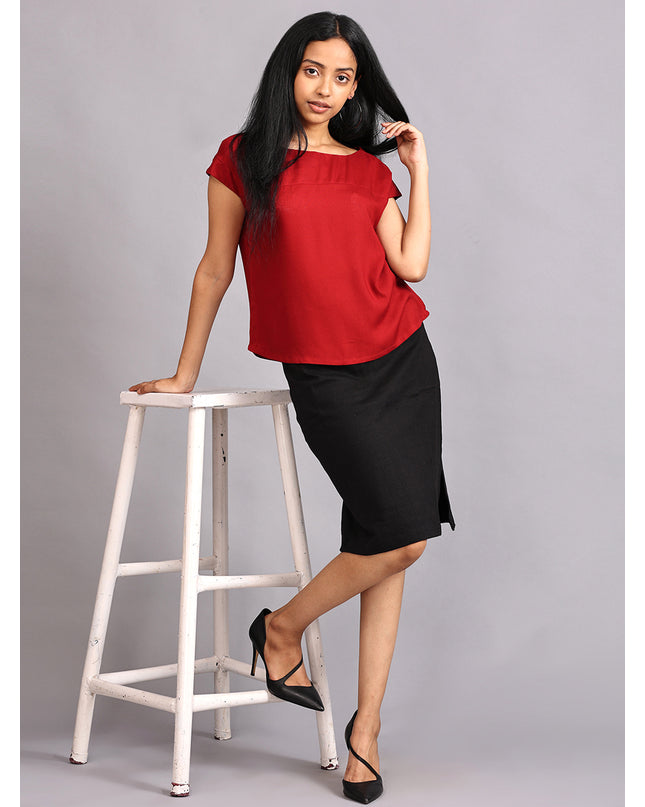 Purchase Boat Neck Red Woven Top Online