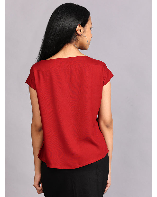 Shop Boat Neck Red Woven Top Online Now
