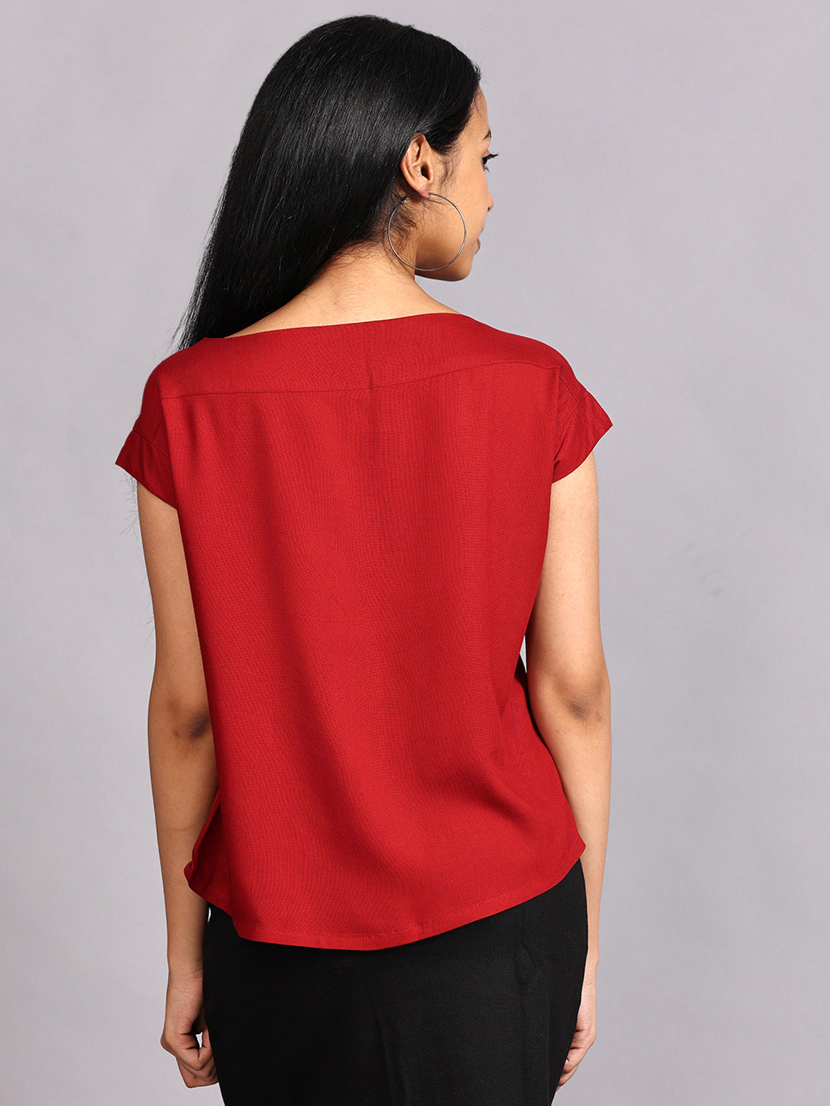 Shop Boat Neck Red Woven Top Online Now