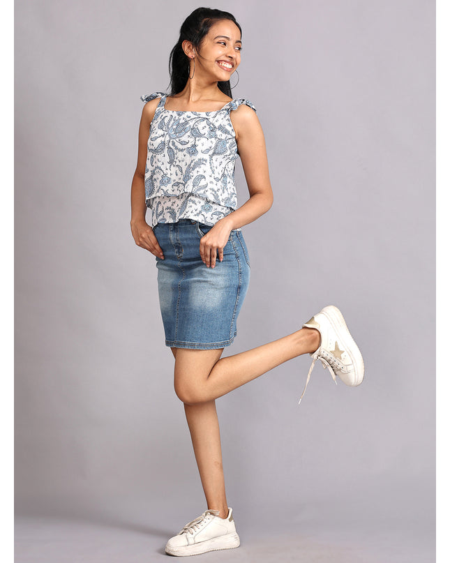 Buy Blue&White Shoulder Knot Top online