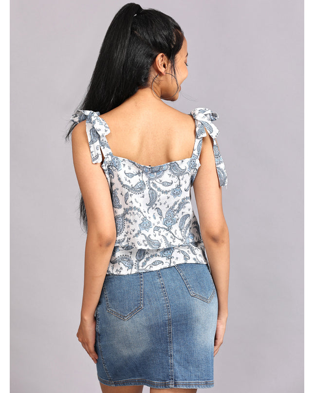 Shop the fresh Blue&White Shoulder Knot Top online