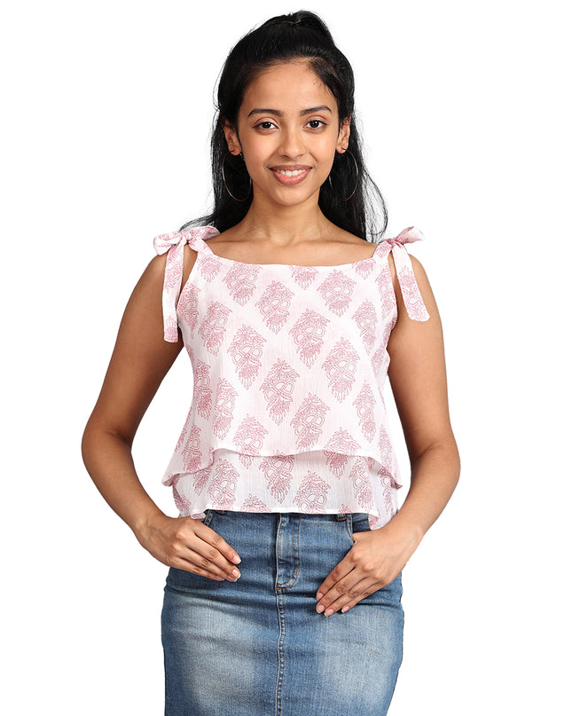 Trendy Red & White Shoulder Knot Top - Available Online