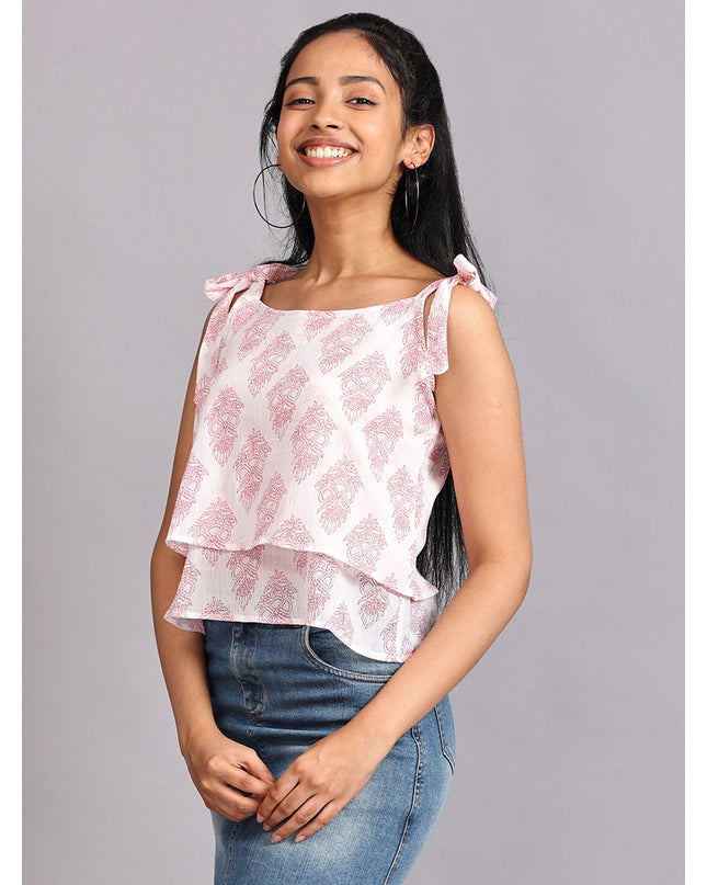 Stylish Red & White Shoulder Knot Top for Your Wardrobe - Shop Now