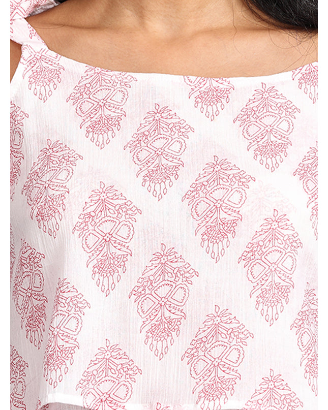 Fashion-Forward Red & White Shoulder Knot Top - Order Online