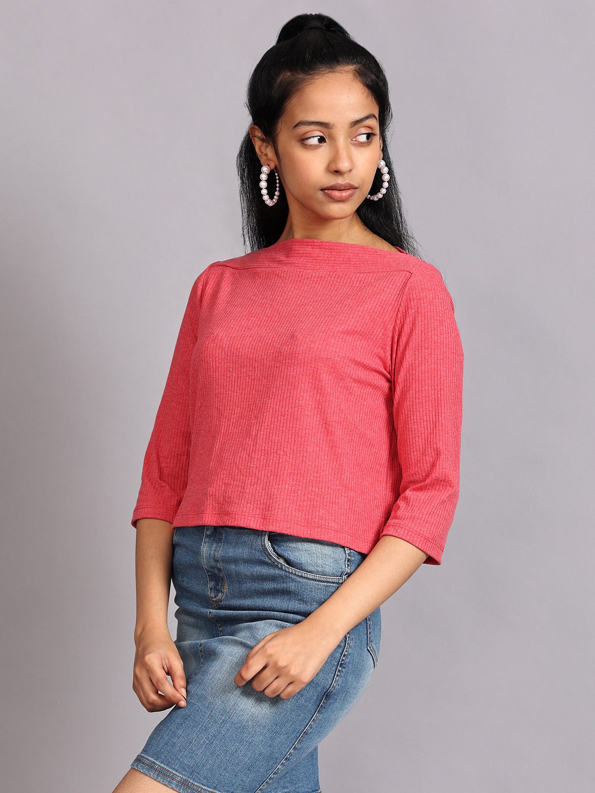 Browse and Buy Peach Ribbed Crop Top Online