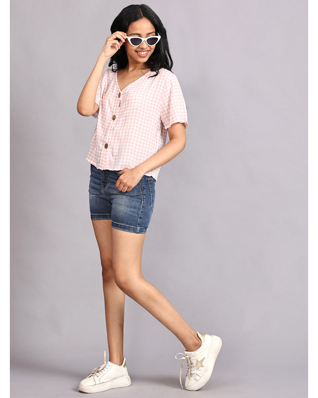 Buy Half Sleeve Crop Top with Buttons Pink Online