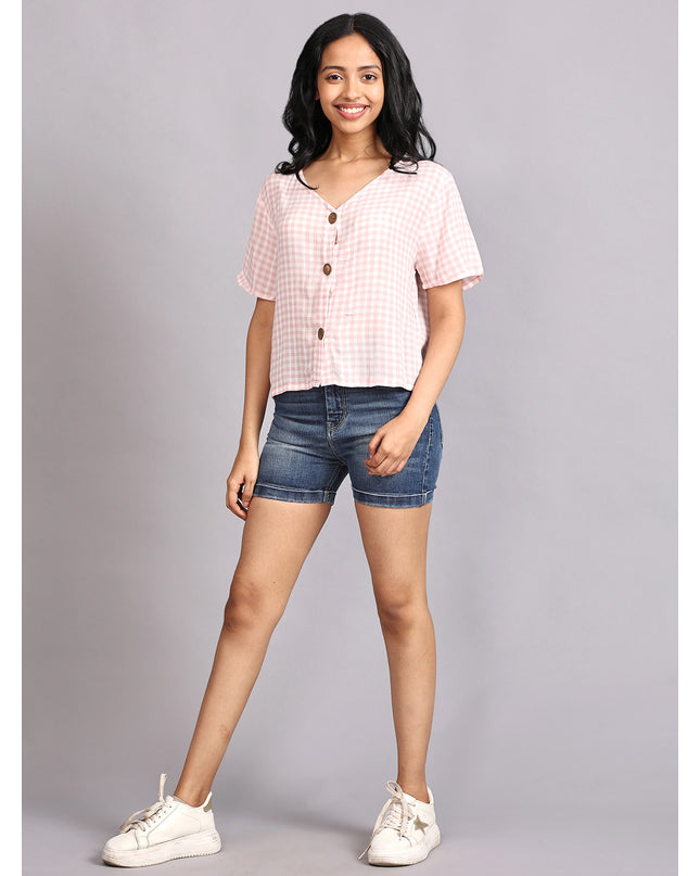 Shop Half Sleeve Crop Top with Buttons Pink online