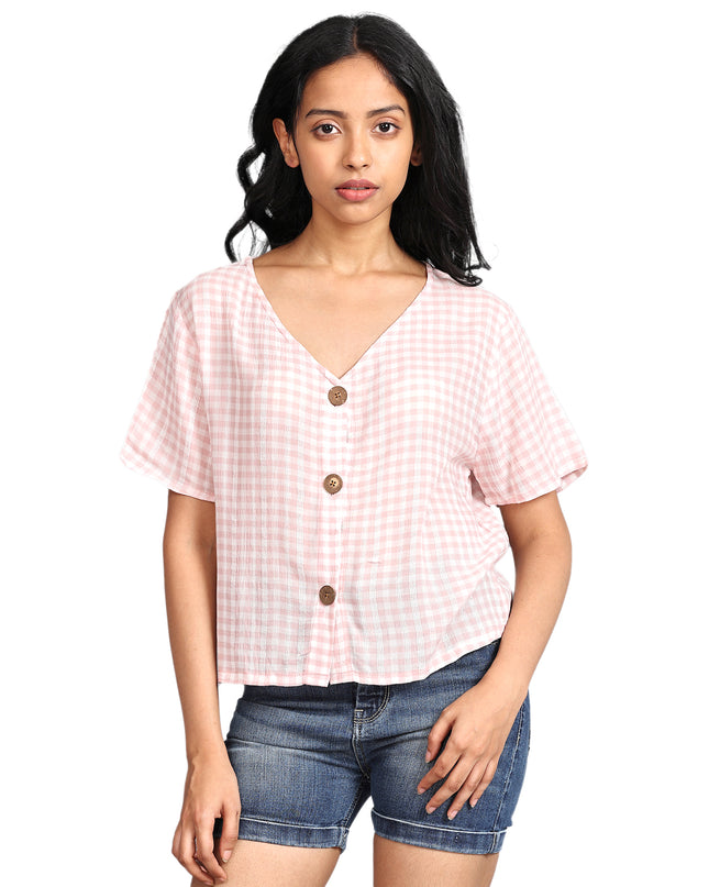 Purchase Pink Half Sleeve Crop Top with Buttons Online