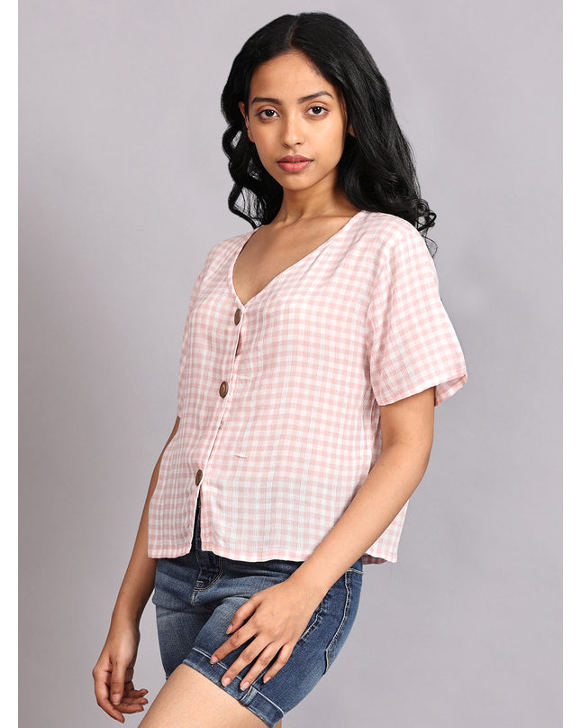 Buy Online: Pink Half Sleeve Crop Top with Buttons
