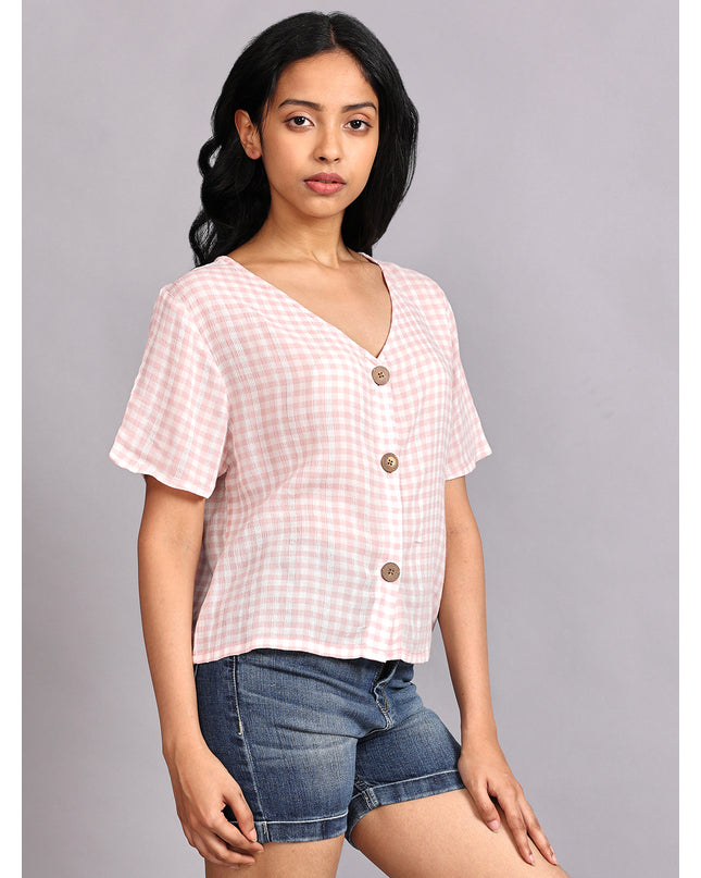 Get Pink Half Sleeve Crop Top with Buttons Online
