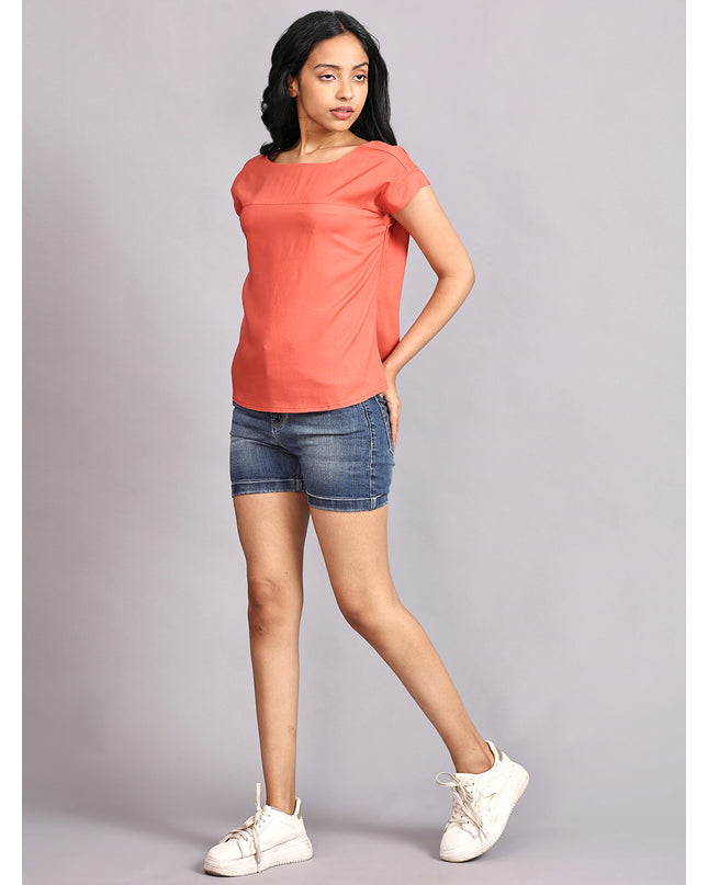 Shop Boat Neck Orange Woven Top online