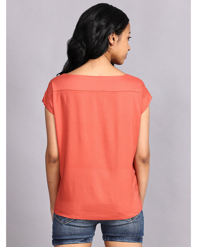 Find the perfect Boat Neck Orange Woven Top for sale online