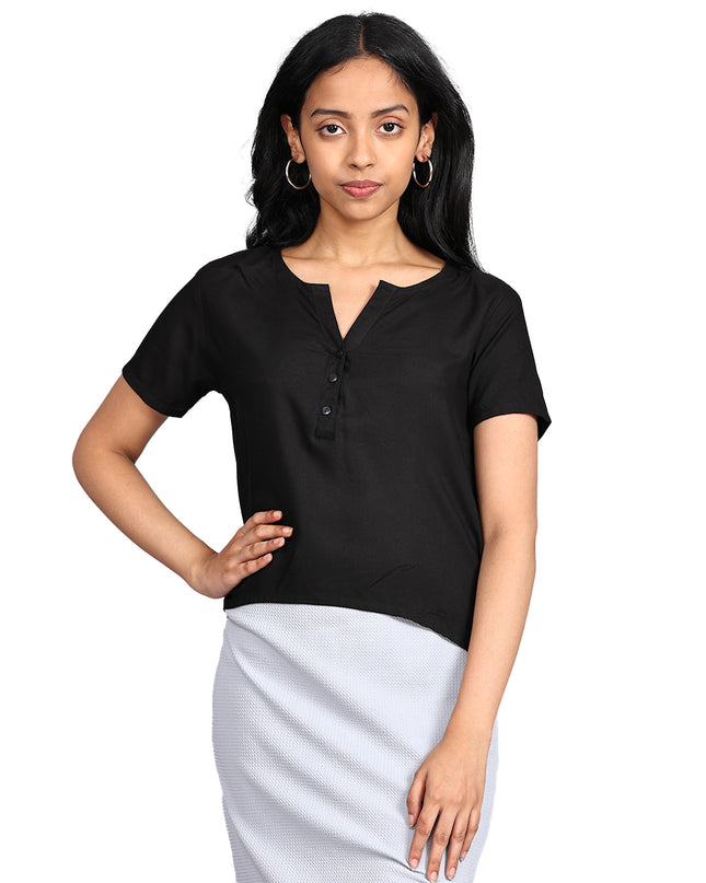 Shop Black Half Sleeve Rayon Top online
