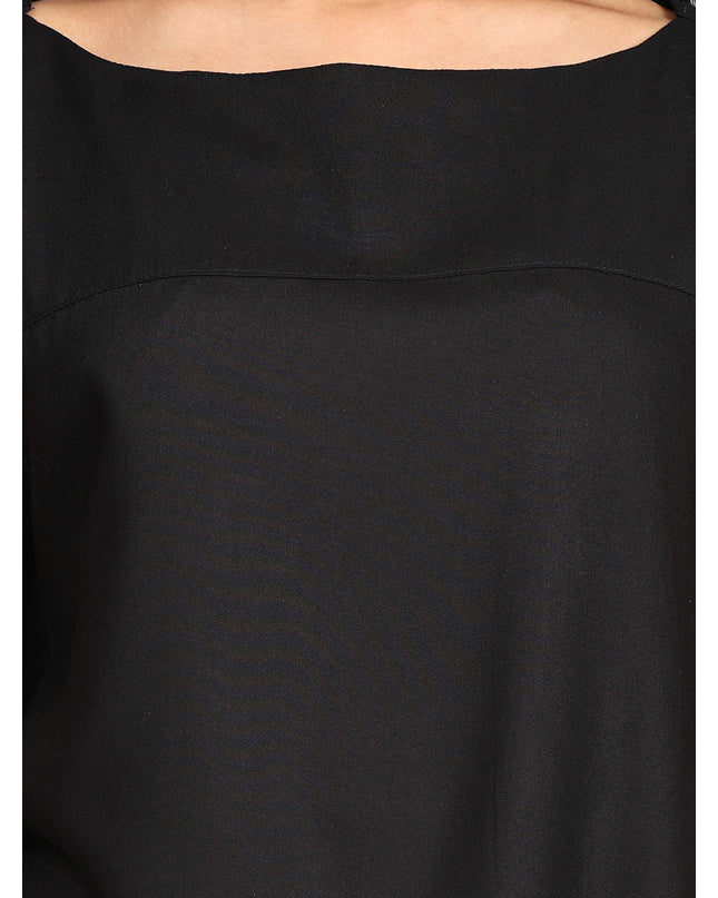 Order Boat Neck Black Woven Top Online