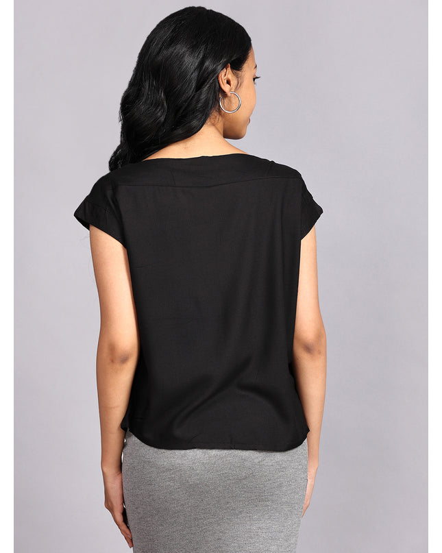 Shop Boat Neck Black Woven Top Online Now