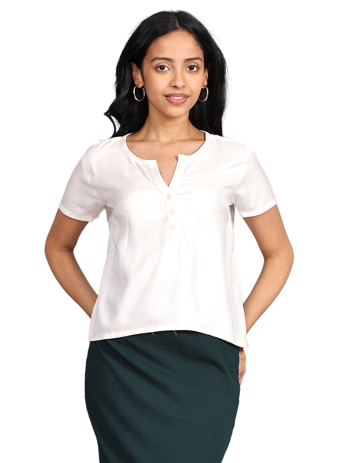 Purchase White Half Sleeve Rayon Top Online