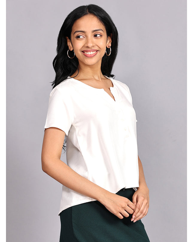 White Half Sleeve Rayon Top Available Online