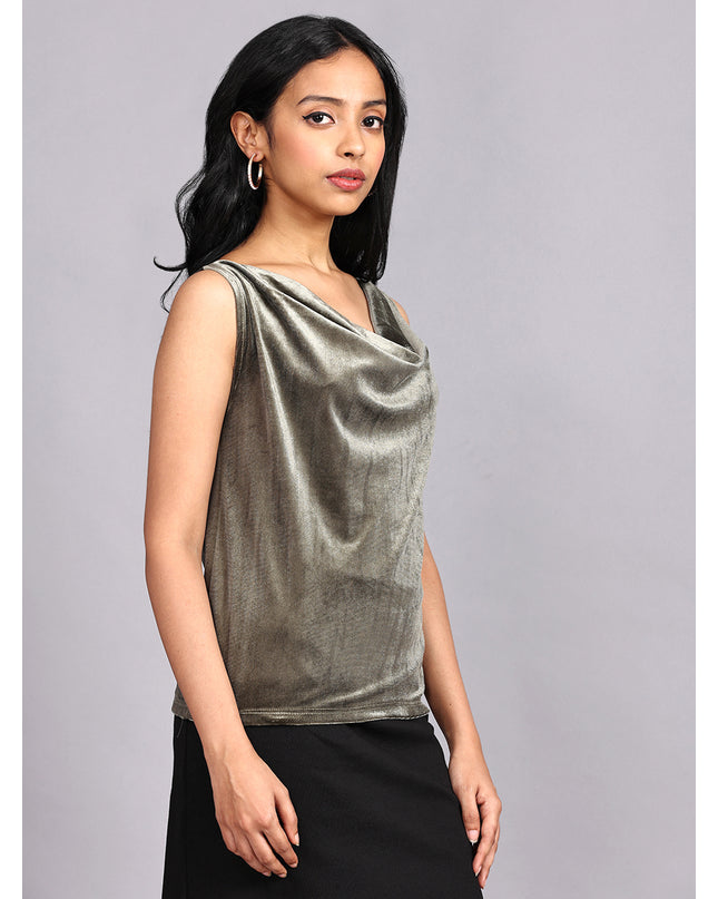Get Green Velvet Cowl Neck Top Online