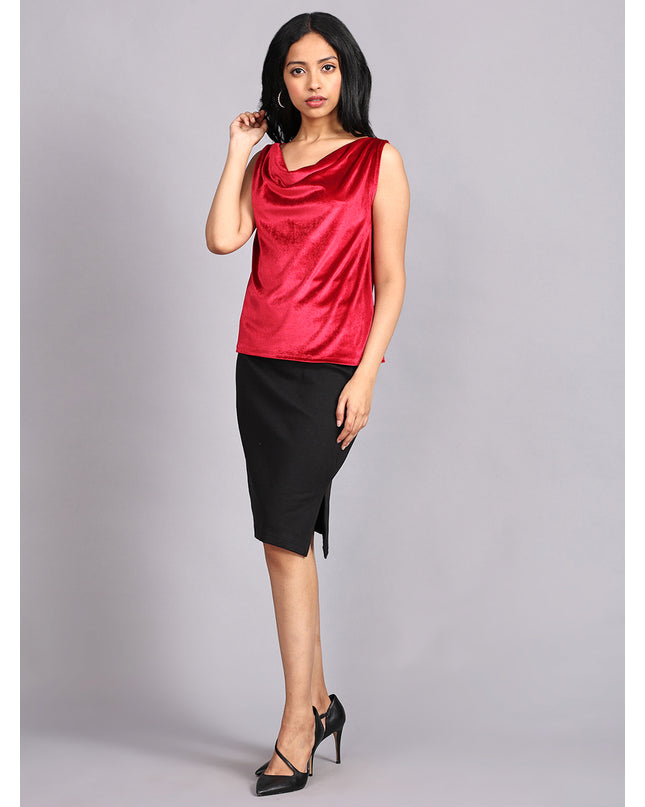 Buy Red Velvet Cowl Neck Top Online