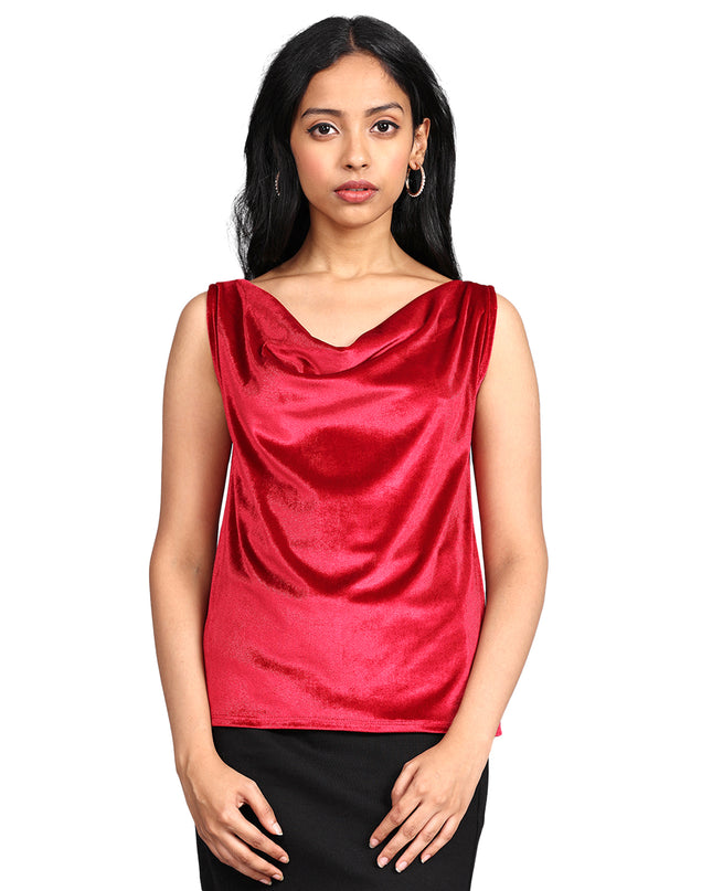 Purchase Red Velvet Cowl Neck Top Online