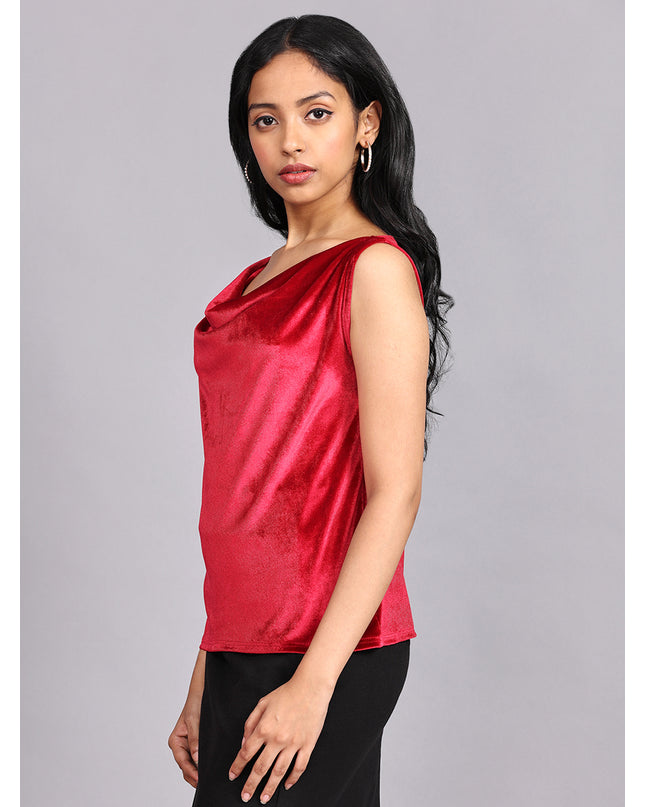 Order Red Velvet Cowl Neck Top Online