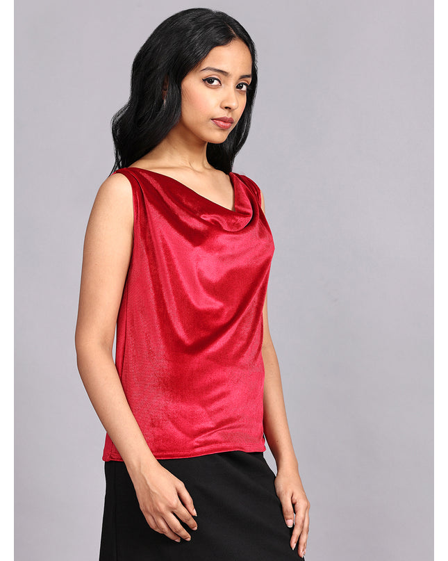Get Your Red Velvet Cowl Neck Top Online