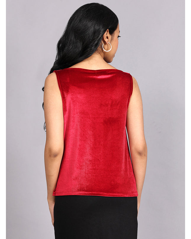 Buy Stylish Red Velvet Cowl Neck Top Online