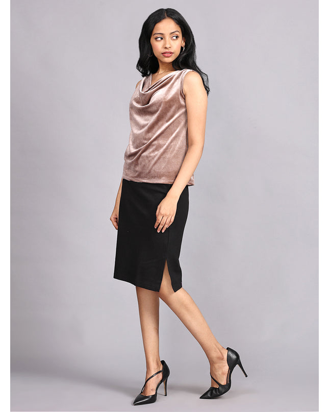 Buy Champagne Velvet Cowl Neck Top Online