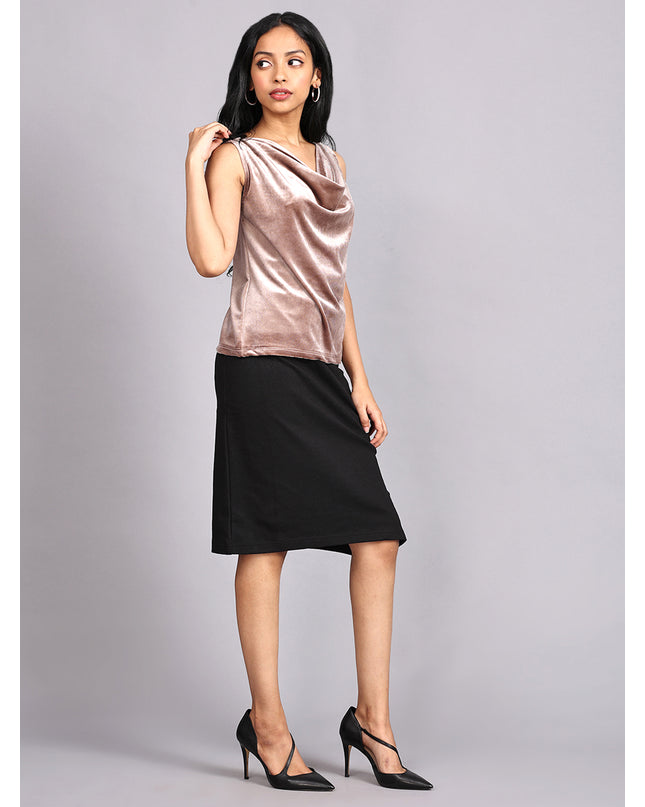 Shop Champagne Velvet Cowl Neck Top online